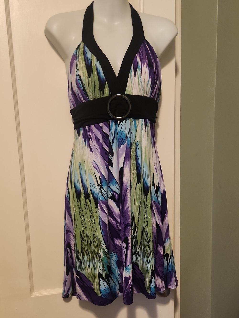 Halter Neck Printed Sundress in Purple, Blue & Green